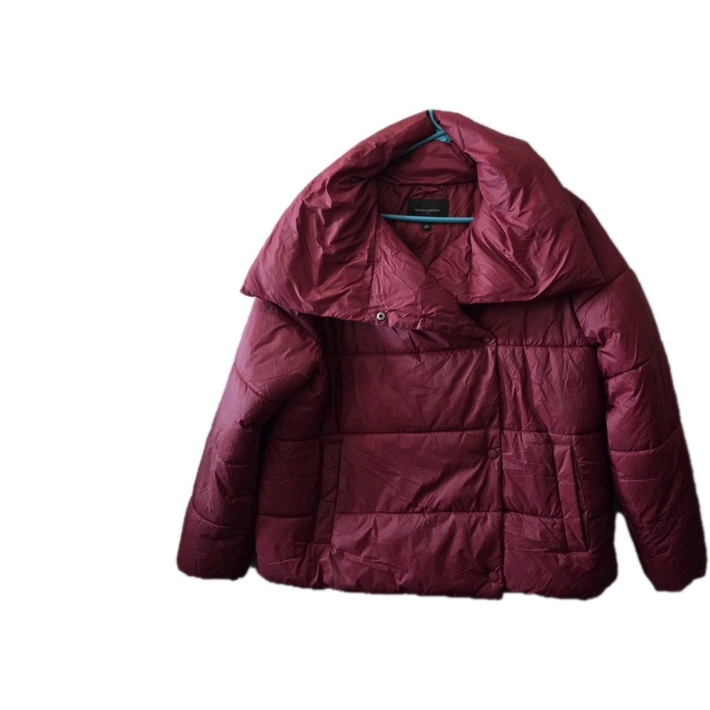 Banana Republic Short Duvet Puffer Coat Women's Large Red Currant Oversized...